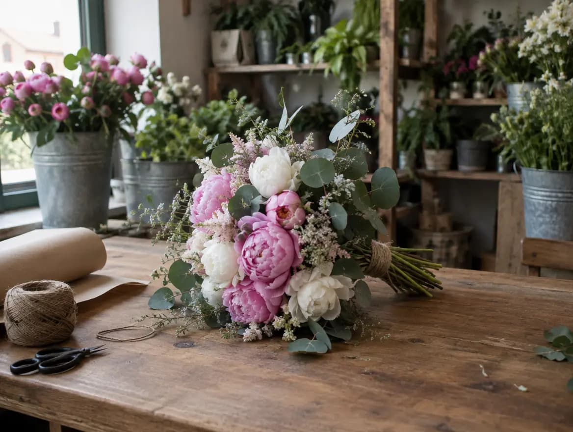Svatební bouquet s pivoňkami